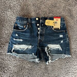 Levi's Women's Dark Blue Distressed Jean Shorts